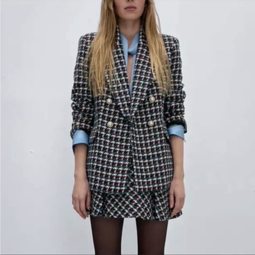 Zara Tweed Blazer with Pearl Buttons